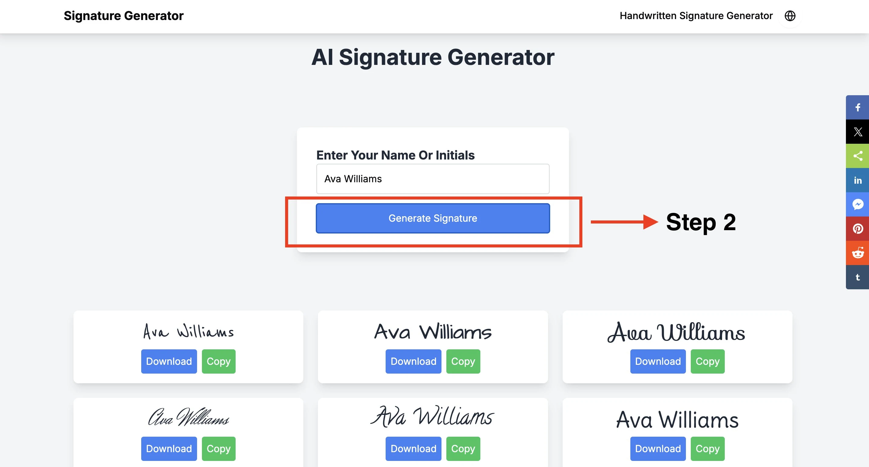 Step2 of Artificial Intelligence Signature Generator