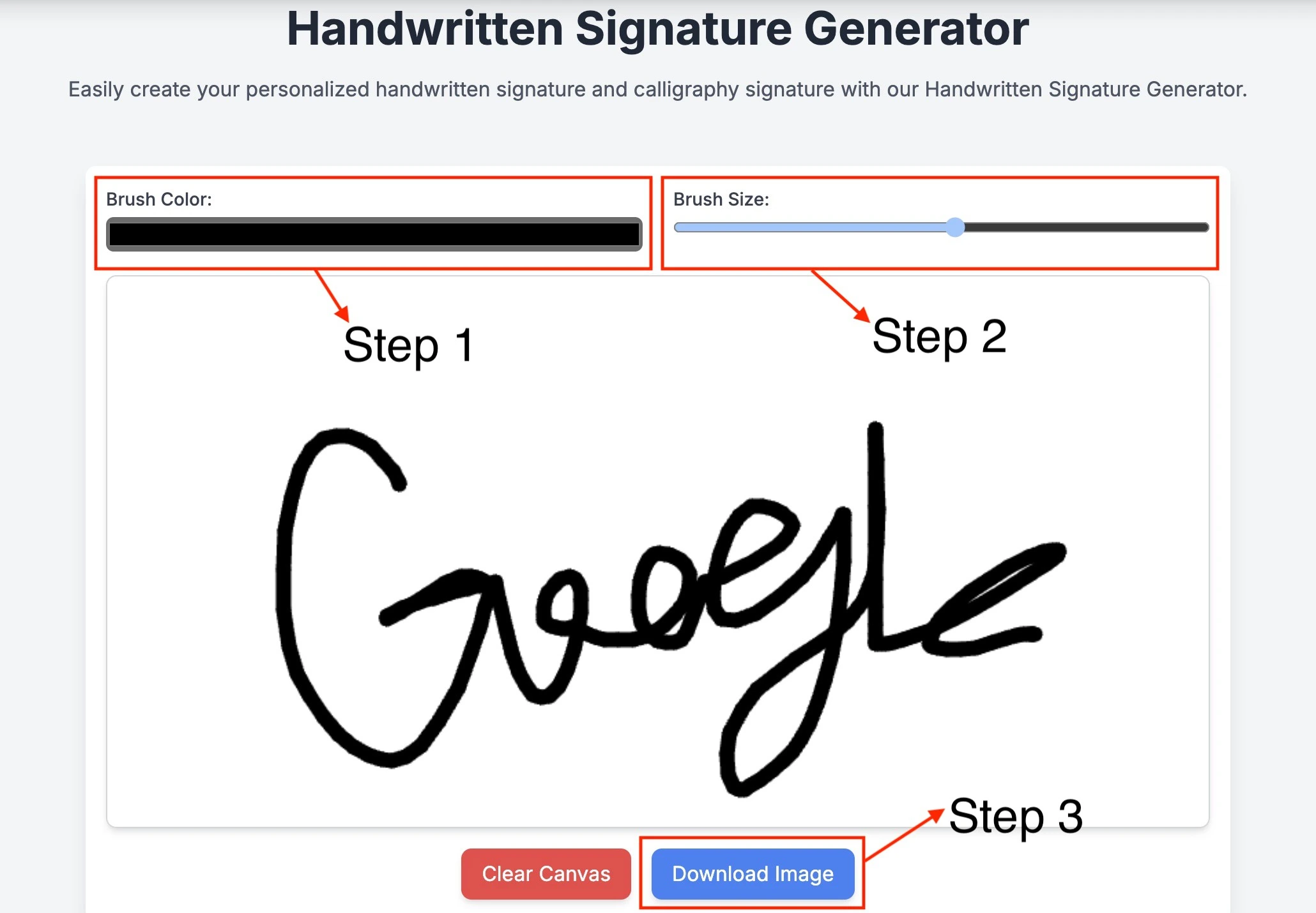 step by step guide of Handwritten Signature Generator